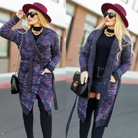 MODA ME COUTURE Sweaters - Zoey Everyday Style Knit Cardigan - Purple